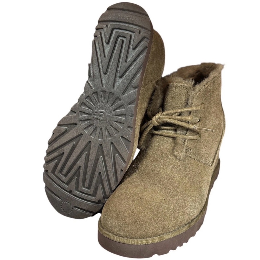 UGG Classic Femme Lace-Up Hickory Suede Fur Ankle Wedge Boots Women's Size 8